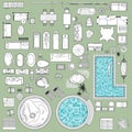 Floor plan icons set for design interior, (view from above). Furniture icon in top view. Vector Royalty Free Stock Photo