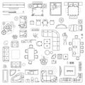 Floor plan icons set for design interior and architectural project view from above. Furniture thin line icon in top view Royalty Free Stock Photo