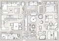 Floor plan icons set in view from above). Furniture thin line icon in top view for layout. Blueprint apartment. Vector Royalty Free Stock Photo