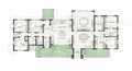Floor plan of a single-story house featuring multiple rooms arranged in a linear layout. Royalty Free Stock Photo