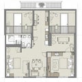 Floor plan of a small apartment featuring two bedrooms, each with Royalty Free Stock Photo