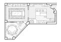 Floor plan, top view. The interior design terrace. The cottage is a covered veranda. Vector