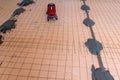 Floor repair, installation of concrete screed guides. Setting the level for pouring concrete. Repair and rough finishing Royalty Free Stock Photo