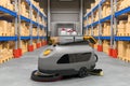 Floor Scrubber Dryer on warehouse, 3D rendering