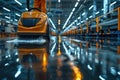 Floor scrubber machine cleaning with efficiency in an industrial setting. Royalty Free Stock Photo