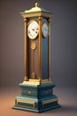 A wooden cased retro clock stands on the floor. Royalty Free Stock Photo