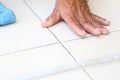 Floor tile installation for house building Royalty Free Stock Photo