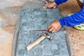 Floor tile installation for house building Royalty Free Stock Photo