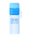 Floor water cooler with holder for office and home. Plastic big bottle. Water dispenser with full bottle, as well hot