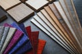 Flooring and furniture material samples for interior design project Royalty Free Stock Photo