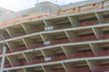 Floors marked in meters on concrete balconies, construction of a large building, cast-in-place concrete