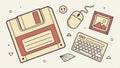 Floppy disk and computer mouse, vintage tech and data storage vector design Generative AI Royalty Free Stock Photo