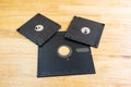 A floppy disk or diskette disk was a ubiquitous form of data storage and exchange from the mid-1970s into the mid-2000, concept Royalty Free Stock Photo