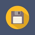 Floppy disk flat round icon on dark background. Royalty Free Stock Photo