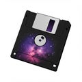 Floppy Disk with Galaxy Print Design on a White Background Classic Computer Data Storage Royalty Free Stock Photo
