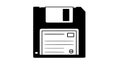 Floppy disk icon with label panel, retro storage symbol in bold black and white flat style featuring save Royalty Free Stock Photo