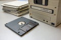 Floppy disk, old 3.5 inch disk for computers. Micro computer, old computer disk. Stack of old floppy disks - generated by ai Royalty Free Stock Photo