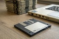 Floppy disk, old 3.5 inch disk for computers. Micro computer, old computer disk. Stack of old floppy disks - generated by ai Royalty Free Stock Photo