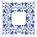 Flora pattern a rectangular frame in the style Gzhel. Royalty Free Stock Photo