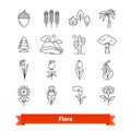 Flora thin line art icons set. Plants life