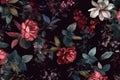 bouquet wallpaper peony nature dark decoration burgundy banner flower vintage background. Generative AI.