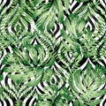 Floral abstract geomtric tiled pattern. Tropical palm leaves sea Royalty Free Stock Photo