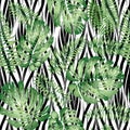 Floral abstract geomtric tiled pattern. Tropical palm leaves sea Royalty Free Stock Photo