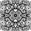 Floral abstract ornament, black and white pattern, monochrome ethnic tracery, hand drawing, coloring. Ornate decorative element Royalty Free Stock Photo