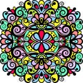 Floral abstract ornament, bright colorful pattern, multicolored background, ethnic tracery, hand drawing. Ornate decoration with Royalty Free Stock Photo