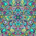 Floral abstract ornament, bright colorful pattern, multicolored background, ethnic tracery, hand drawing. Ornate decoration with Royalty Free Stock Photo