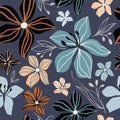 Floral abstract seamless pattern with different flowers, cut out shapes Royalty Free Stock Photo