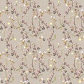 Floral abstract seamless vector isolated pattern. Trendy art style on a textural background. Spring, summer field plants