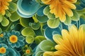 Floral Abstraction with Lush Green and Yellow Petals Royalty Free Stock Photo