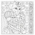 Mother cat with kittens coloring page Royalty Free Stock Photo