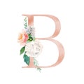 Floral Alphabet - blush / peach color letter B with flowers bouquet composition Royalty Free Stock Photo