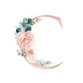 Floral Alphabet - blush / peach color letter C with flowers bouquet composition Royalty Free Stock Photo