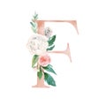 Floral Alphabet - blush / peach color letter F with flowers bouquet composition