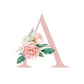 Floral Alphabet - blush / peach color letter A with flowers bouquet composition