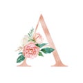 Floral Alphabet - blush / peach color letter A with flowers bouquet composition Royalty Free Stock Photo