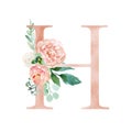 Floral Alphabet - blush / peach color letter H with flowers bouquet composition Royalty Free Stock Photo