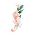 Floral Alphabet - blush / peach color letter J with flowers bouquet composition Royalty Free Stock Photo