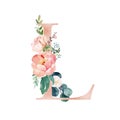 Floral Alphabet - blush / peach color letter L with flowers bouquet composition Royalty Free Stock Photo