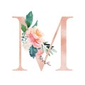 Floral Alphabet - blush / peach color letter M with flowers bouquet composition