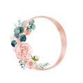 Floral Alphabet - blush / peach color letter O with flowers bouquet composition Royalty Free Stock Photo