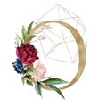 Floral Alphabet - letter O with flowers bouquet composition and delicate gold geometric shape crystal