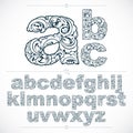 Floral alphabet sans serif letters drawn using abstract vintage