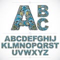 Floral alphabet sans serif letters drawn using abstract vintage