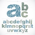 Floral alphabet sans serif letters drawn using abstract vintage