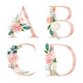 Floral Alphabet Set - letters A, B, C, D, with flowers bouquet composition Royalty Free Stock Photo