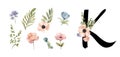 Floral Alphabet. Set letters with botanical bouquet. Wedding invitations, greeting card, birthday, logo, poster other